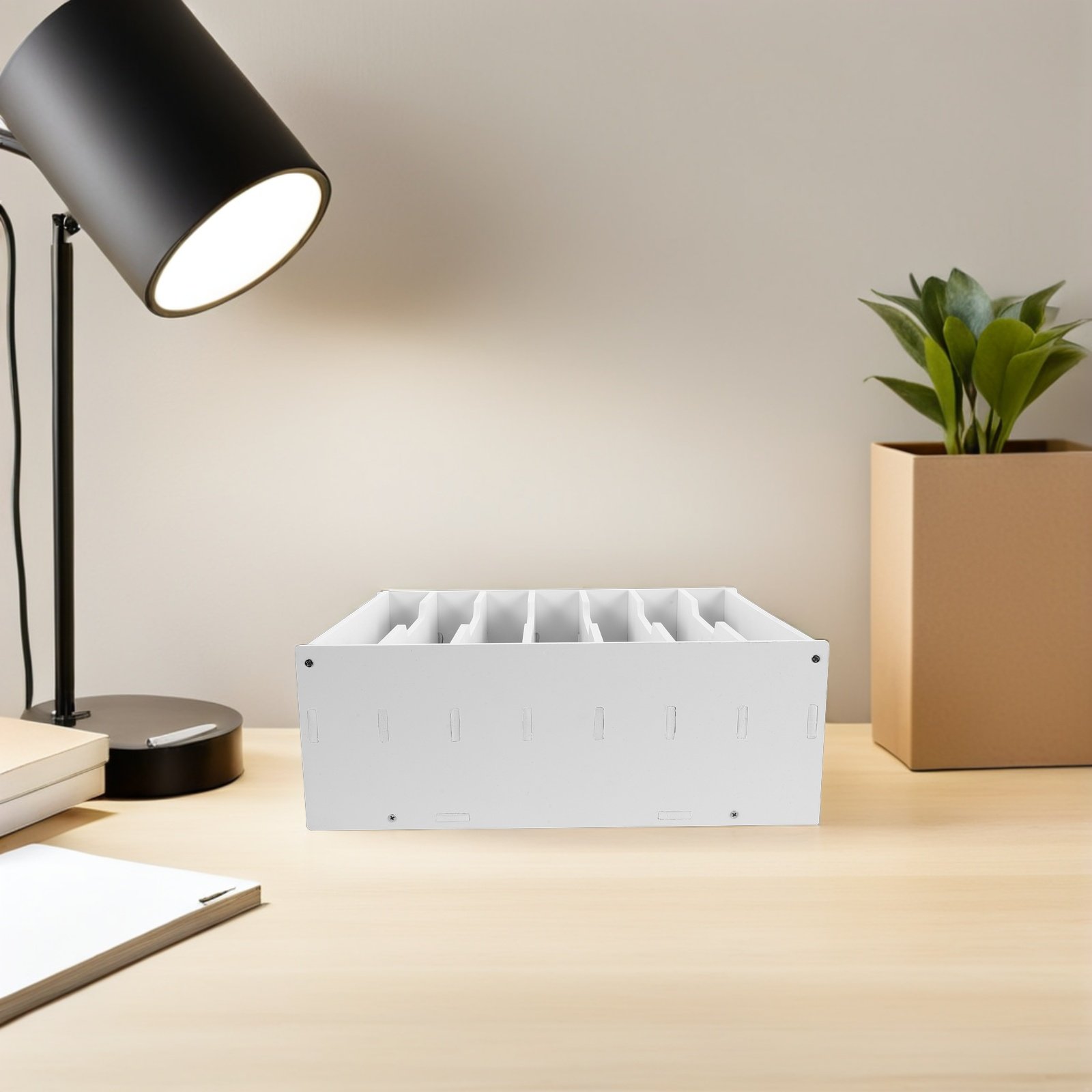 Desk Organizer - صندوق تخزين نقود خشبي مع فواصل