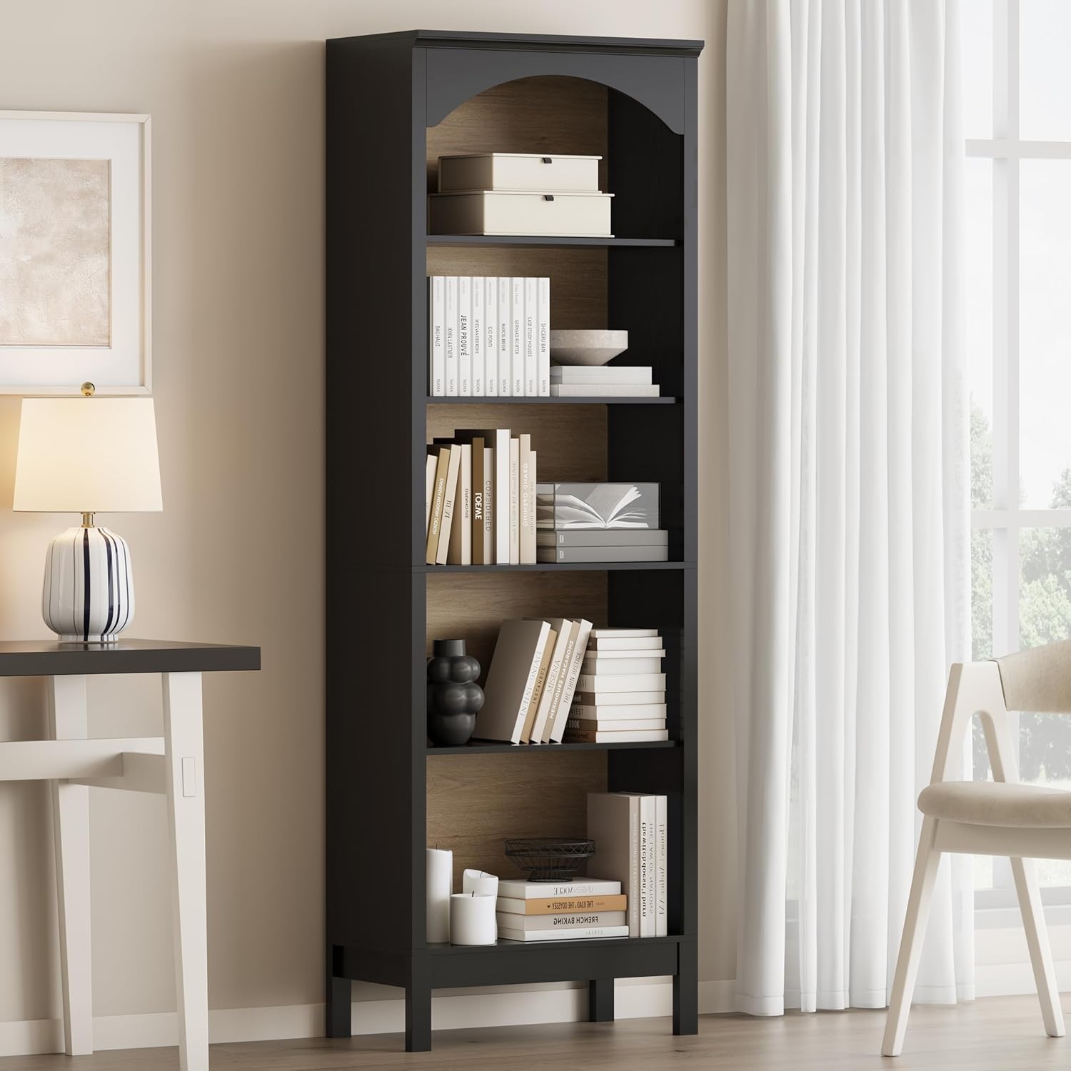 رف كتب مقوس بـ 5 طبقات مفتوحة، - مراجعة Bookshelf وسعره
